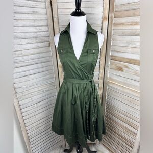 White House Black Market Olive Green Wrap Style Dress Size 0